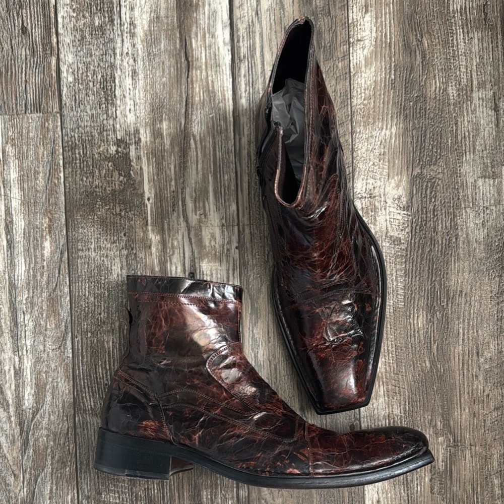 🌟VERO CUOIO🌟 MEN 🌟ANKLE BOOTS BROWN  LEATHER MADE IN ITALY 🇮🇹 45-USA 12
